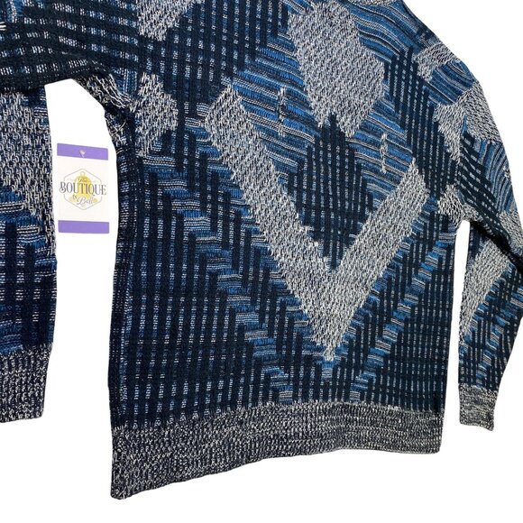 Vintage Sweater Graphix Blue Gray Geometric Cardigan Retro Mens XL Grandpacore - Picture 14 of 16